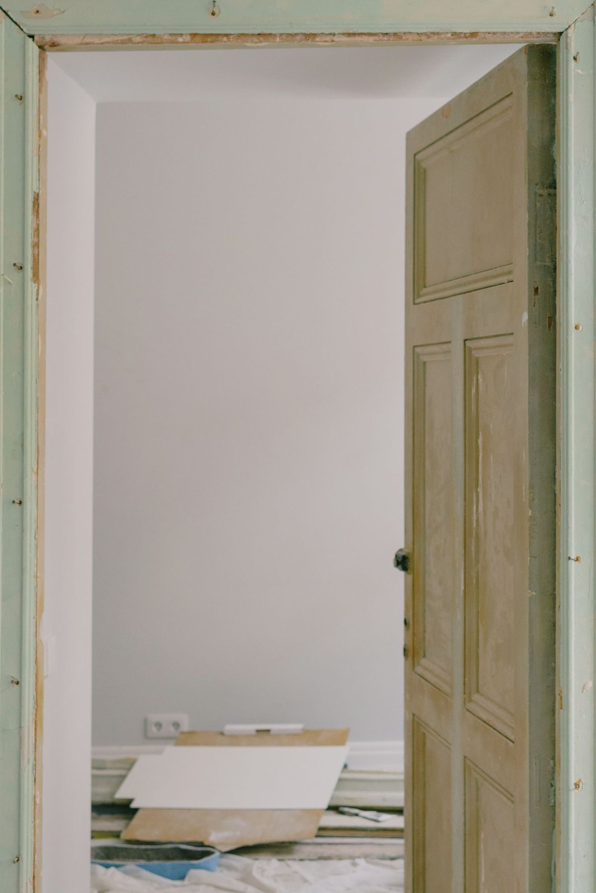 A room part-way through a renovation, with the structural work exposed