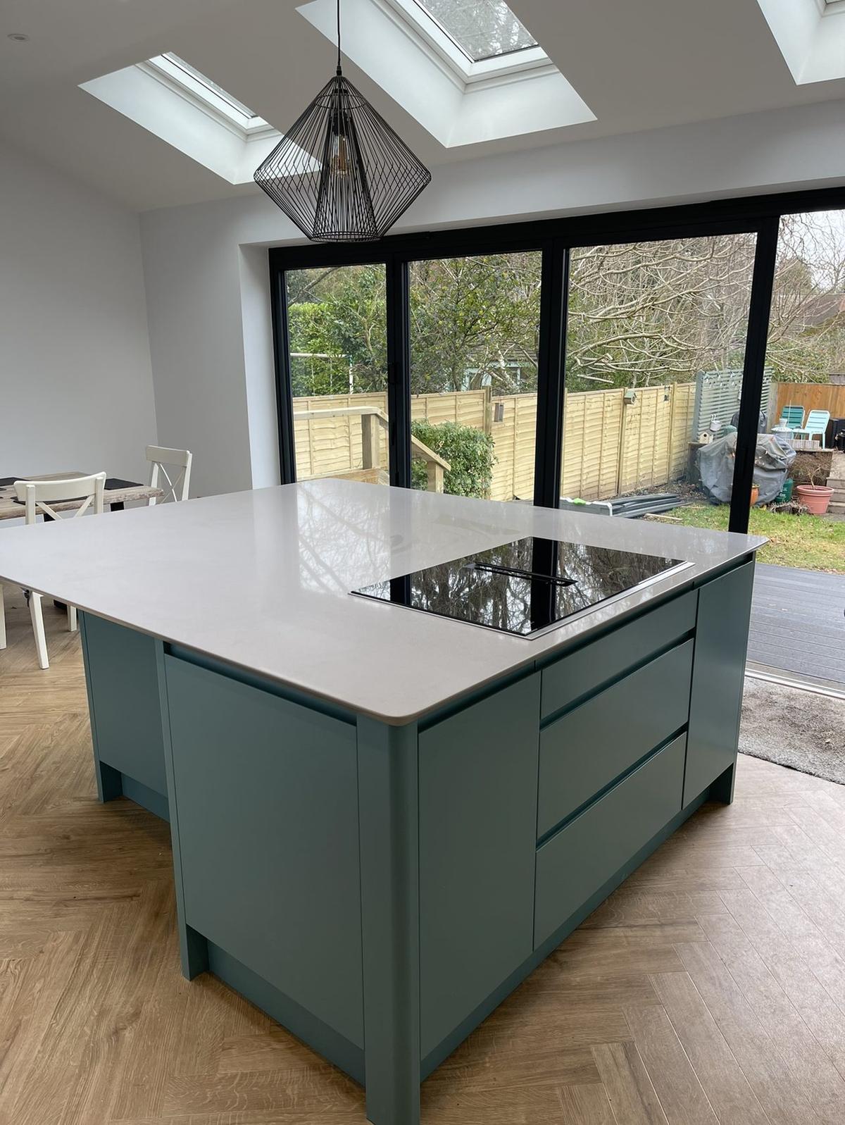 Open-Plan Kitchen Island with Roof Lights